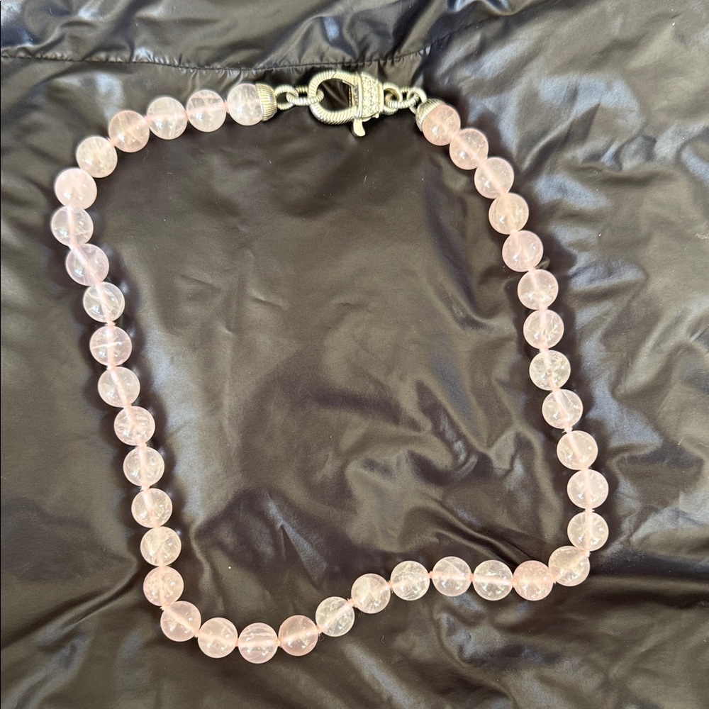 Judith Ripka Rose Quartz Beaded Necklace w/ sterling clasp
